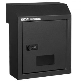   VEVOR ajtón átvezető kulcstartó doboz, strapabíró acél ajtón átvezető postaláda 12"-os kombinációs zárral, postaláda, fekete