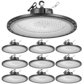   VEVOR 10 darabos LED-es magas öböllámpák, 5000K 200W 30000LM szuperfényes UFO LED raktári üzletvilágítás, IP65 vízálló, 100-277V széles feszültség raktárhoz, műhelyhez, gyári edzőterembe, garázsba, fekete