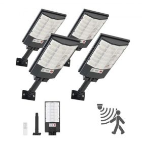   VEVOR 4 db-os 500 W-os napelemes utcai lámpák kültéri, 50000LM, kereskedelmi parkoló világítás alkonyattól hajnalig, LED árvízvédelmi lámpa mozgásérzékelővel, IP65 vízálló kültéri világítás, kocsifelhajtó udvarára