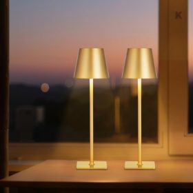   VEVOR vezeték nélküli asztali lámpa, 2 db-os, 5200mAh beépített újratölthető akkumulátoros asztali lámpa, 3 színű, fokozatmentes fényerő-szabályozás, 3000-6500K színhőmérséklet, asztali lámpa éttermi, hálószobás, kültéri, arany