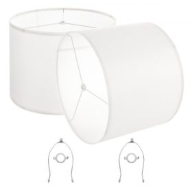   VEVOR Drum Lámpaernyő 2 Szett, 40 cm Felső x 40 cm Alsó x 30 cm Magas, Nagy Lámpaernyő Hárfával, Csere Lámpaernyő Asztali Lámpákhoz, Állólámpákhoz, Függesztett Lámpákhoz, Könnyen Összeszerelhető (Törtfehér)