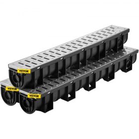   VEVOR ároklefolyó rendszer, csatornaelvezető fémráccsal, 150x130 mm HDPE vízelvezető árok, fekete műanyag garázspadló-összefolyó, 3x39 ároklefolyó rács, 3 végzáróval, kertbe, kocsifelhajtóba - 3 darabos csomag