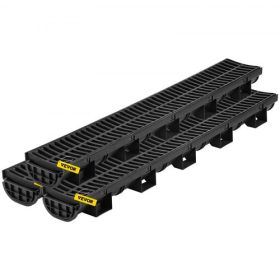   VEVOR ároklefolyó rendszer, csatornaelvezető műanyag ráccsal, 145x79 mm-es HDPE vízelvezető árok, fekete műanyag garázspadló-lefolyó, 3x39 ároklefolyó rács, 3 végzáróval, kertbe, kocsifelhajtóba - 3 darabos csomag