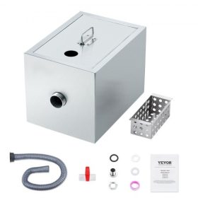   VEVOR kereskedelmi zsírfogó, 3,6 kg zsírfogó, felső bemenetű zsírfogó, mosogató alatti rozsdamentes acél zsírfogó, 2,8 GPM szennyvíz olaj-víz leválasztó, éttermi menzákhoz, otthoni konyhába