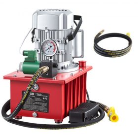   VEVOR elektromos hajtású hidraulikus szivattyú, 750 W, 10 000 PSI, egyszeres működésű hidraulikus szivattyú tápegység, mágnesszelep pedálkapcsolóval, 2,1 gallon / 8 l, lyukasztáshoz, hajlításhoz, egyszeres működésű hengerekhez