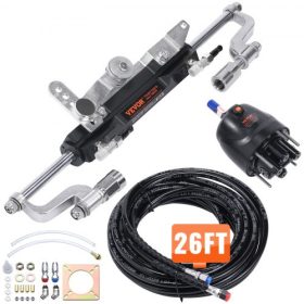   VEVOR hidraulikus külmotoros kormánykészlet, 300 LE, hajókhoz való hidraulikus kormányrendszer, kormánypumpával, kétirányú zárhengerrel és 792,5 cm-es hidraulikus kormánytömlővel, egyállomásos, egymotoros hajókhoz