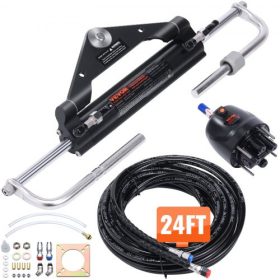   VEVOR hidraulikus külmotoros kormánykészlet, 150 LE, hajókhoz való hidraulikus kormányrendszer, kormánypumpával, kétirányú zárhengerrel és 731,5 cm-es hidraulikus kormánytömlővel, egyállomásos, egymotoros hajókhoz