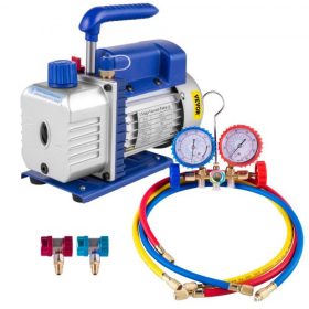   VEVOR 3CFM 1/4HP hűtőközeg-vákuumszivattyú készlet, 84 l/perc hűtőközeg-vezérelt szerszámok HVAC egyfokozatú klíma vákuumszivattyú klíma elosztó mérőkészlet hűtőközeg (3CFM 1/4HP)