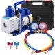 VEVOR vákuumszivattyú készlet HVAC egyfokozatú AC vákuumszivattyú 283 l/perc (4,8 CFM) 246 W (1/3 LE) levegő vákuumszivattyú 3 szelepes klíma elosztóval, mérőműszerrel, hűtőközeg klímaberendezéshez