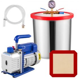   Vevor 19 literes (5 gallonos) vákuumkamrás készlet 28 l/perc (3 CFM) 186 W-os (1/4 LE) egyfokozatú vákuumszivattyúval - HVAC klíma hűtőkészlet
