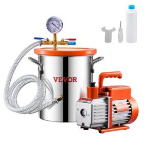   VEVOR 11 literes (3 gallonos) vákuumkamra és 100 l/perc (3,5 CFM) szivattyúkészlet, rozsdamentes acél kamra, egyfokozatú vákuumszivattyú gáztalanító kamrakészlet, akril fedéllel, olajjal, 1,5 m-es (4,92 láb) tömlővel, szilikon epo