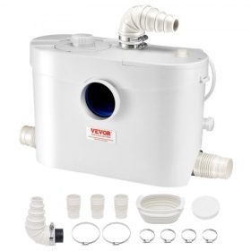   VEVOR darálós szivattyú, 900 W, 180 l/perc (48 GPM) áramlás, 40 láb/12 m emelőmagasság, darálós szennyvíz WC-szivattyú 4 vízbemenettel, szennyvízelvezető felöblítő gép WC-hez, pincéhez, zuhanyzóhoz, mosdóhoz, mosókonyhához, fürdők