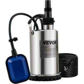   VEVOR búvárszivattyú, 550 W 9500 l/óra, 10 m kábellel és automatikus úszókapcsolóval, hordozható rozsdamentes acélból, tiszta, üres elárasztott területekhez, úszómedencékhez, pezsgőfürdőkhöz, öntözéshez