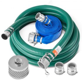   VEVOR szívótömlő készlet vízpumpához, 51 mm (2 hüvelyk) x 15,2 m (50 láb) kék visszaöblítő tömlővel, 6,1 m (20 láb) zöld szívótömlővel és acél kerek lyukú szűrővel, bütyökzárakkal, bilincsekkel, bütyök- és horonyadapterrel, többcé
