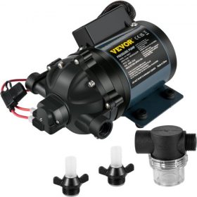   VEVOR lemosó szivattyú, 12V DC, 26 l/perc (7 GPM) 4 bar (60 PSI), max. 3 m (10 láb) emelési magasságú, önfelszívó vízszivattyú, EPDM szeleppel, univerzális sósvízszűrővel és belső/külső menettel, lakókocsikhoz, hajófedélzetekhez,
