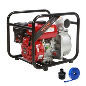   VEVOR benzinmotoros vízszivattyú, 7,6 cm bemenet/kimenet, 5,2 kW (7 LE), 1003,5 l/perc, 43,3 m emelőmagasság, 6,7 m szívómagasság, 4 ütemű benzinmotoros szennyvízátemelő szivattyú 7,6 m tömlővel medence öntözésére, EPA tanúsítvánn