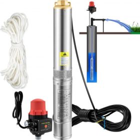  VEVOR mélykúti búvárszivattyú, 750W 230V/50Hz, 105L/perc 62 m emelőmagasság, 20 m kábel és automatikus nyomáskapcsoló, 8,9 cm rozsdamentes acél vízszivattyúk ipari, öntözési és otthoni használatra, IP68 vízálló
