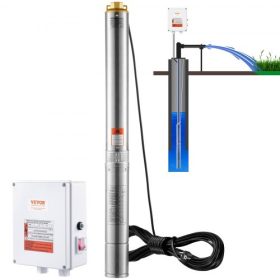   VEVOR mélykúti búvárszivattyú, 2200 W 230 V, 9,8 m³/h áramlás, 144 m emelőmagasság, 19,4 m kábellel és külső vezérlődobozzal, rozsdamentes acél vízszivattyúk ipari öntözéshez és otthoni használatra, IP68 vízállóság