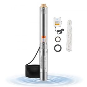   VEVOR mélykúti búvárszivattyú, 1100 W bemeneti teljesítmény, 230 V, 65 l/perc áramlás, 85 m (279 láb) emelőmagasság, 20 m (65,62 láb) kábellel, külső vezérlődobozzal, rozsdamentes acél vízszivattyú, ipari öntözéshez és otthoni has