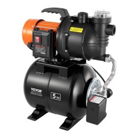   VEVOR 735W sekélykútú szivattyú nyomástartállyal, 3785 l/óra, öntöző sugárszivattyú 19 literes tartállyal, szűrővel, visszacsapó szeleppel, automatikus víznyomásfokozó rendszerrel, 1,4-2,8 bar nyomáskapcsolóval, otthoni kerthez, g