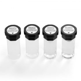   VEVOR zavarosságmérő kalibrációs oldatkészlet, 20/100/400/800 NTU, 20 ml/db, 4 db standard zavarosságmérő oldat utántöltő TN2000 zavarosságmérőhöz, ütésálló védőbetét, lezárt palackos kialakítás