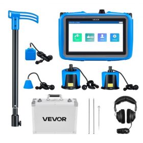   VEVOR csővezeték-szivárgás-érzékelő 4 érzékelővel, 1Hz-10000Hz, LCD érintőképernyős földalatti vízvezeték-szivárgás-érzékelő lokátor 3 hallgatórúddal, fejhallgatóval, 8 GB-os kártyával és hordtáskával beltérre és kültérre