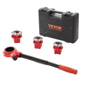   VEVOR Racsnis csőmenetvágó készlet, 1/2" NPT, 3/4" NPT, 1" NPT kézi racsnis csőmenetvágó, hordozható csőmenetvágó szerszámkészlet 3 db NPT menetmetszővel, tárolótok horganyzott alumínium vas-réz csövekhez