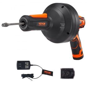   VEVOR 12 V-os elektromos lefolyótisztító, csőtisztító készülék, akkus vízvezeték-kígyó, automatikus tápegység, 8 m-es csőkígyó átmérő, 7 mm-es lefolyótisztító 19-50 mm-es csövekhez töltővel