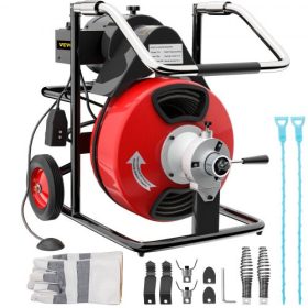   VEVOR 75 láb x 3/8 hüvelykes lefolyótisztító gép, 1-1/4 hüvelykes (32 mm) és 4 hüvelykes (100 mm) csövekhez, lefolyótisztító gép, hordozható elektromos lefolyófúró 2 vágókészlettel, elektromos lefolyófúró