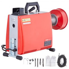   VEVOR lefolyótisztító gép 66 láb x 5/8 hüvelykes 250 W-os csatorna kígyócsiga kézi adagolású