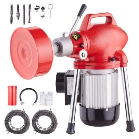   VEVOR lefolyótisztító gép 36,5 m x 1,8 cm, 370 W-os elektromos csatornafúró, kézi adagolással - 2 db szekcionált acélkábellel (36,5 m x 1,8 cm és 6,3 m x 1,8 cm), 7 vágóval és óramutató járásával megegyező/balra mutató vezérléssel