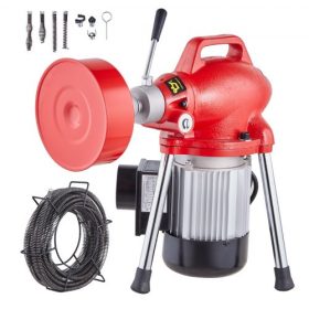   VEVOR lefolyótisztító gép 18,6 m x 1,8 cm, 250 W-os elektromos csatornafúró, kézi adagolású - 2 db szekcionált acélkábellel (18,6 m x 1,8 cm és 4,8 m x 1,8 cm), 7 vágóval és óramutató járásával megegyező/balra mutató vezérléssel 4