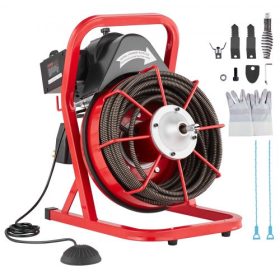   VEVOR lefolyótisztító gép 75 láb x 1/2 hüvelyk, csatornafúró, kézi adagolás, 370 W-os elektromos lefolyótisztító gép 4 vágóval és levegővel aktivált lábkapcsolóval 2-4 hüvelykes csövekhez