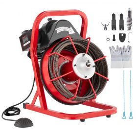   VEVOR lefolyótisztító gép 50ft x 3/8 hüvelyk, csatornafúró kézi adagolással, 250 W-os elektromos lefolyótisztító gép 4 vágóval és levegővel aktivált lábkapcsolóval 2"-4"-es csövekhez