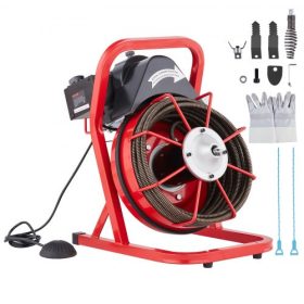   VEVOR lefolyótisztító gép 50ft x 1/2 hüvelyk, csatornafúró kézi adagolással, 250 W-os elektromos lefolyótisztító gép 4 vágóval és levegővel aktivált lábkapcsolóval 2"-4"-es csövekhez