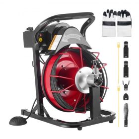   VEVOR lefolyótisztító gép 15 m x 8 mm, automatikus adagolású csatornafúró kígyófejjel 4 vágóval és levegővel aktivált lábkapcsolóval 50 mm-től 100 mm-es csövekhez