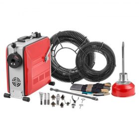   VEVOR lefolyótisztító gép, 850 W-os elektromos csőtisztító gép, csatorna kígyó 14,5 m x 16 mm, 14 m x 22 mm, 5 m x 9,5 mm, 0,4 m x 12 mm acélrugós kábellel és 11 vágóval, 50-200 mm átmérőjű csövekhez illeszkedik
