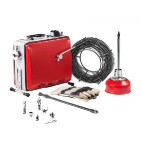   VEVOR lefolyótisztító gép, 400 W-os 1400 fordulat/perc elektromos csőtisztító gép, csatornatisztító kígyó 20 m x 16 mm, 5 m x 9,5 mm és 0,4 m x 12 mm acélrugós kábellel és 6 vágóval, 50-110 mm átmérőjű csövekhez illeszkedik