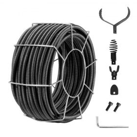   VEVOR lefolyótisztító kábel 100 láb x 3/4 hüvelyk, tömör magú acél lefolyótisztító kábel 4 vágóval 3,9" - 7,9" csövekhez, professzionális belső magú csatornatisztító fúrókábel mosogatóhoz, padlólefolyóhoz, WC-hez