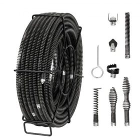   VEVOR szekcionált lefolyótisztító kábel 100FTx5/8In és 7 vágó 0,8"-3,9" csövekhez